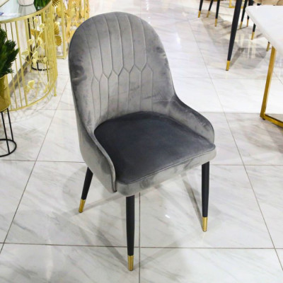 KOZY-0323 Dining chair Flannelette and black steel legs with gold corner