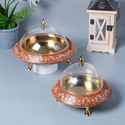 BD-9901 S-WOODEN ROUND PLATE WITH ACRYLIC DOME-20X20X16