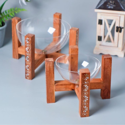 BD-9904 L-WOODEN STAND WITH ACRYLIC BOWL-23X23X17