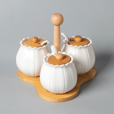 BR-46264 3pcs Seasoning Can with Wooden Stand