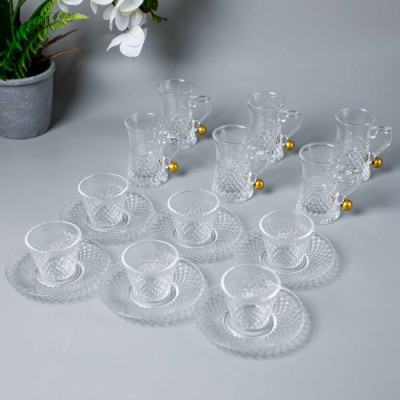 BR-54109-18pcs glass cup saucer set gold