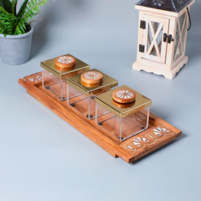 BD-9909 L-WOODEN TRAY WITH ACRYLIC BOX-44X17X10
