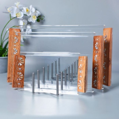 BD-9912 M-ACRYLIC TRAY WITH WOODEN HANDLE-48X28X5