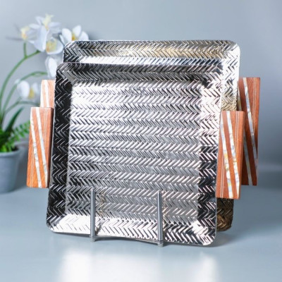 AHE-BH226-SQ Tray S-Silver & Natural wood