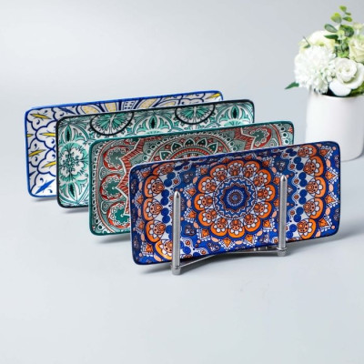 BR-22175 - 10\'\' ceramic dish,25*12*2.5cm,mix designs randomly, 6pcs/box