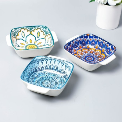 BR-22177 - 6.25\'\' ceramic dish,15.5*12.5*5cm,mix designs randomly, 12pcs/box
