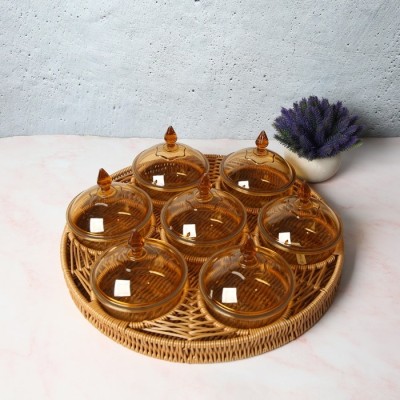 BR-26669 Date Bowls In Plastic Rattan Tray