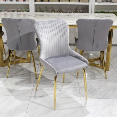 KOZY-0727 - Dining chair  Flannelette and steel leg with gold
