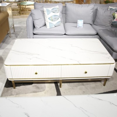 kozy-908b - coffee table  legs: stainless steel with gold plated legs/ Marble top