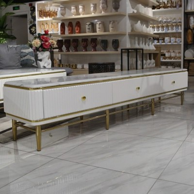 kozy-908a - TV cabinet legs: Stainless steel with gold plated legs/ Marble top