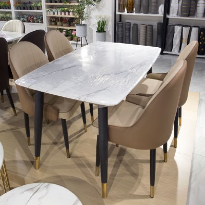 KOZY-1908 Dining table top marble black legs with gold corner