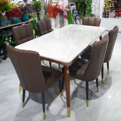 KOZY-6975A Dining Table Marble Top Brown Legs