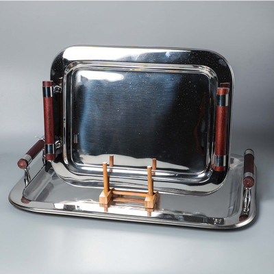 TB-RCT-T-S-WH- RECTANGULAR TRAY W/ wooden Hanfle 42X33 CM